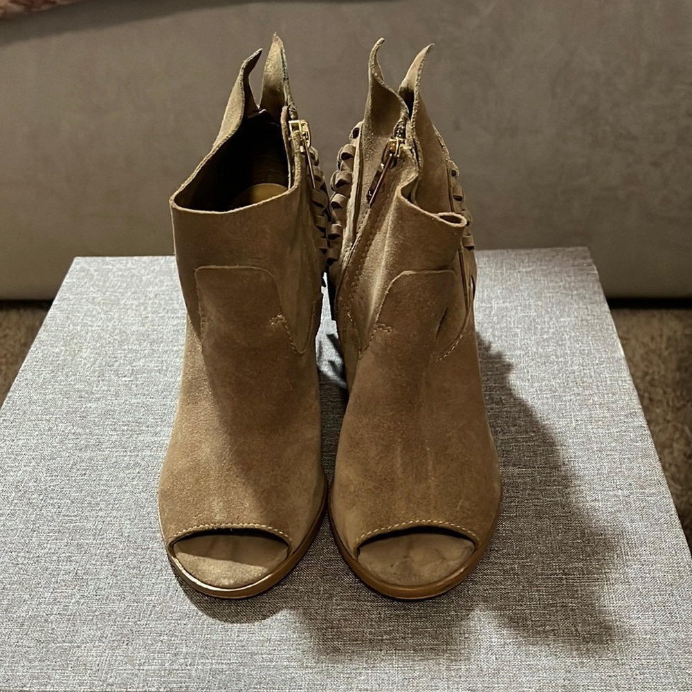 Marc Fisher Fringe Army Green Open Toe Ankle Boot… - image 1